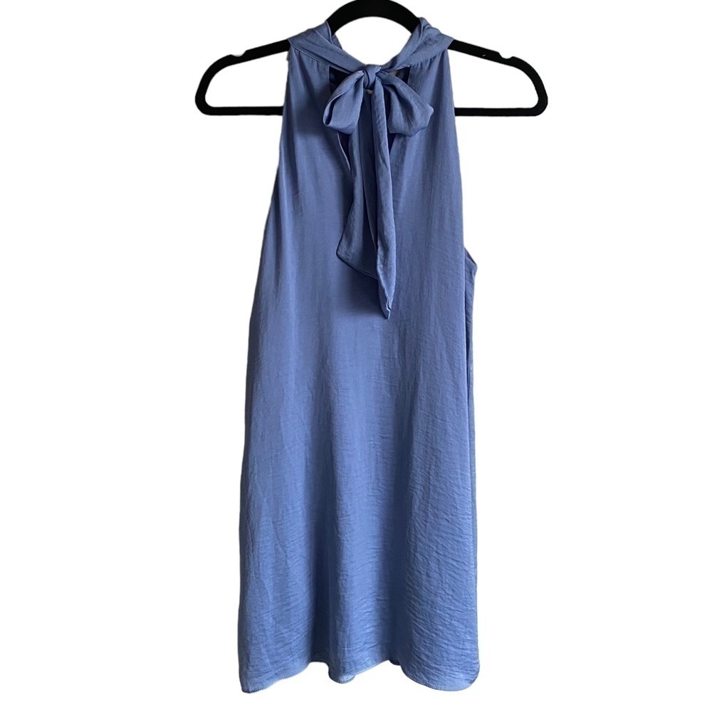 Satin Mock Neck Dress Size Small Elegant Bow Tie - Picture 2 of 7
